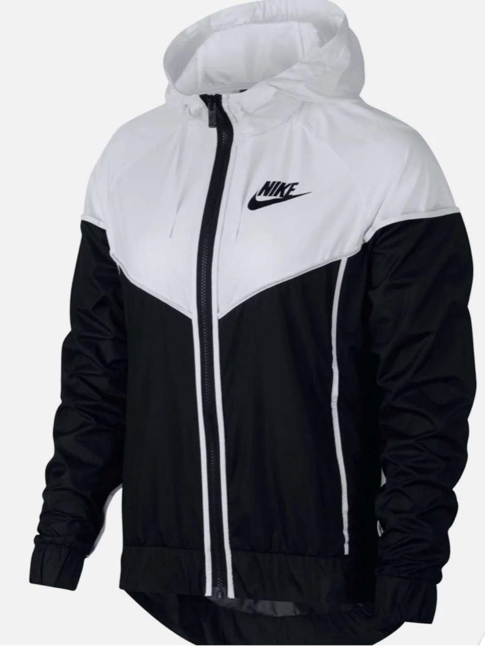 Nike Men's Black and White Hooded Windbreaker Jacket